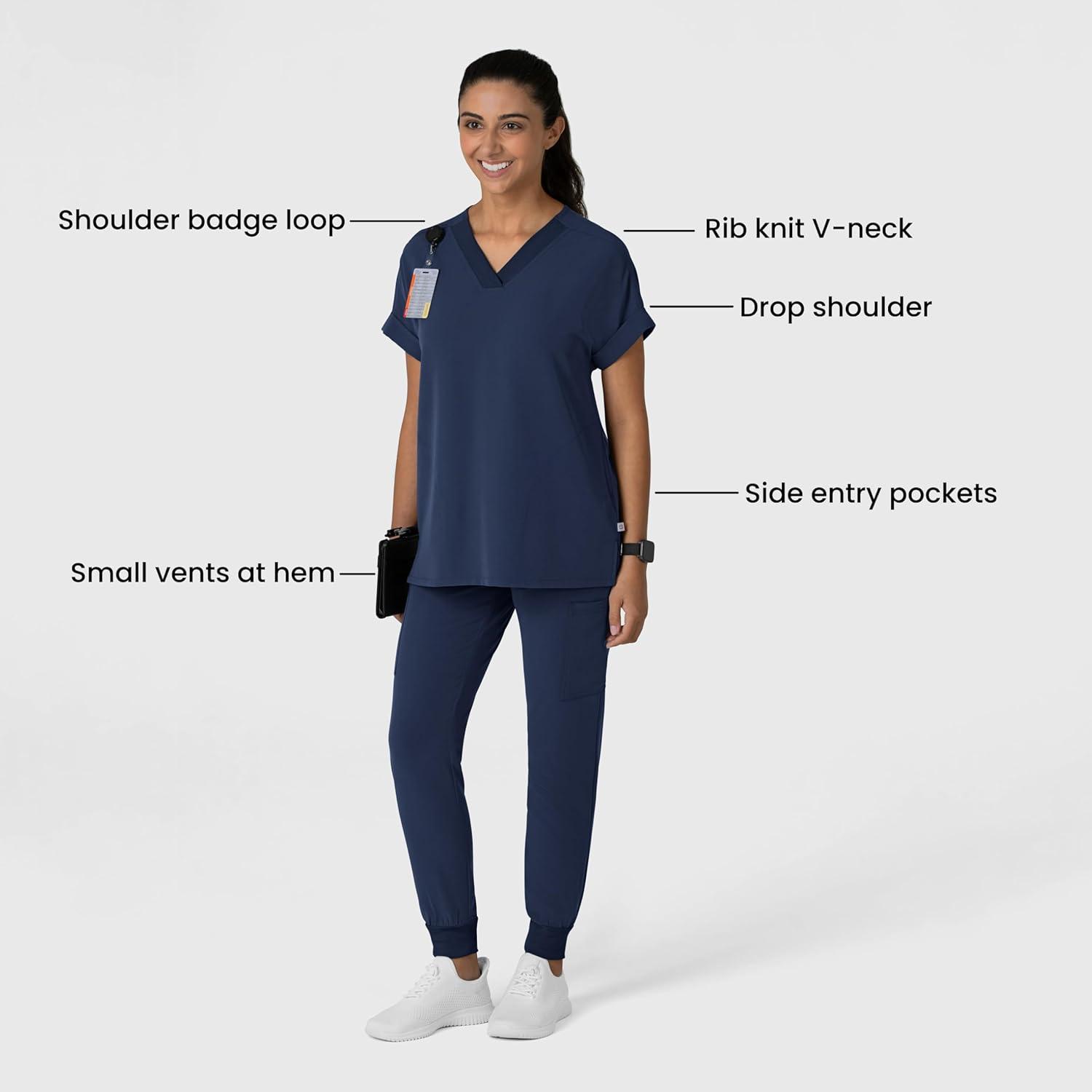 Wink Women’s Women’s Drop Shoulder Boxy Scrub Top(Navy)