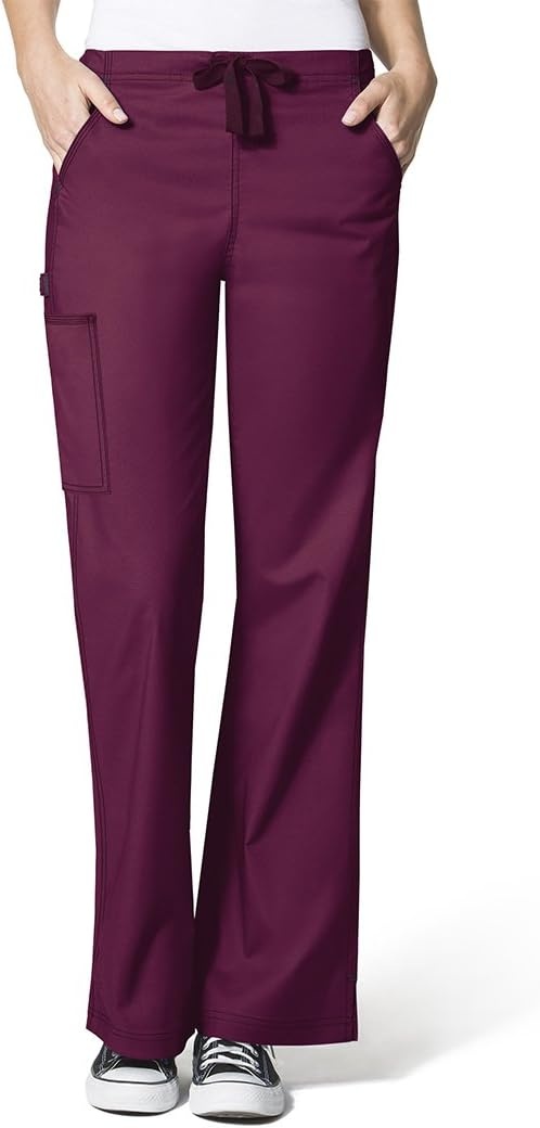 WonderWink Women’s Wonderflex Joy Denim Style Staight Leg Scrub Pant(Wine)