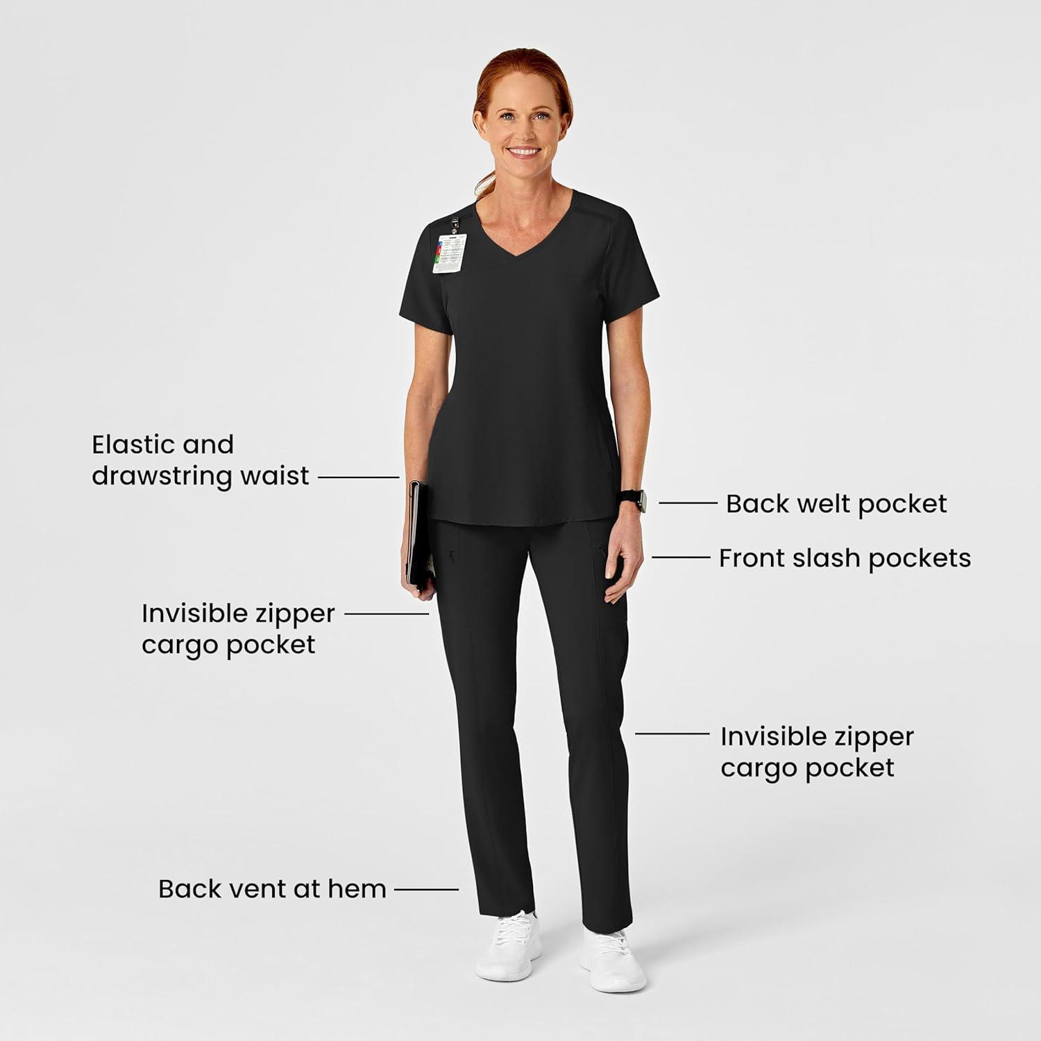 Wink Scrubs for Women, Renew, High-Waist Slim-Leg Pants with Drawstring and 5 Pockets(Black)