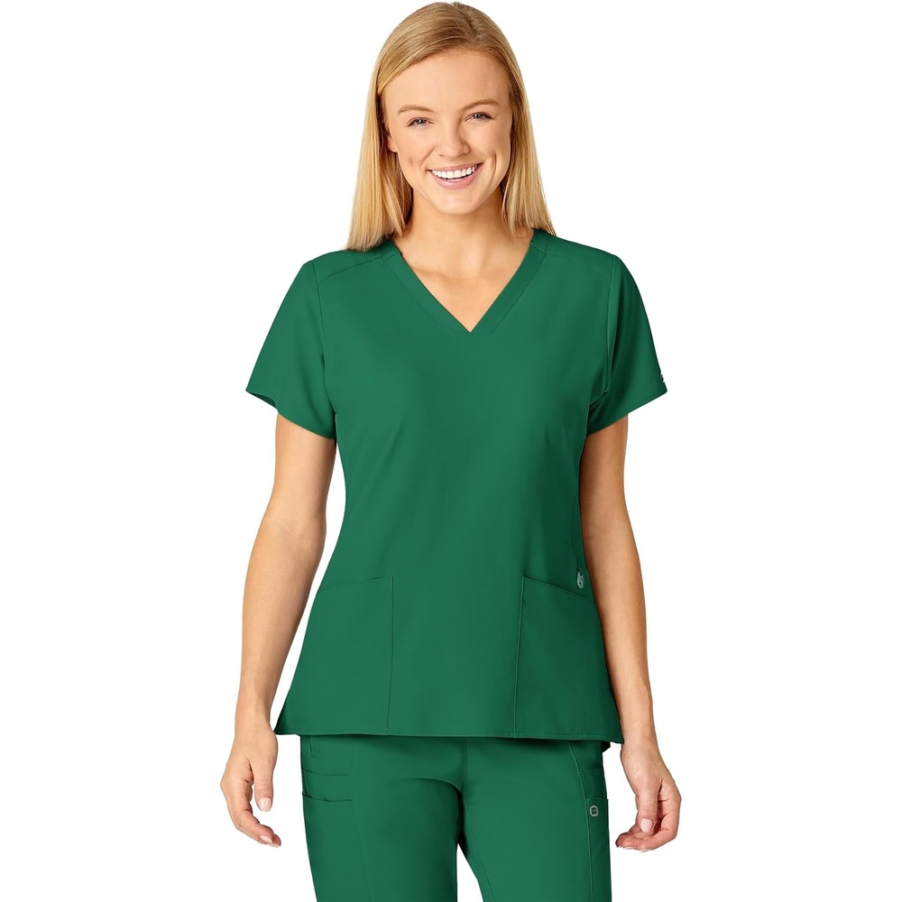WINK Scrubs for Women, W123, Stylized V-Neck Tops with 5 Pockets(Hunter Green)