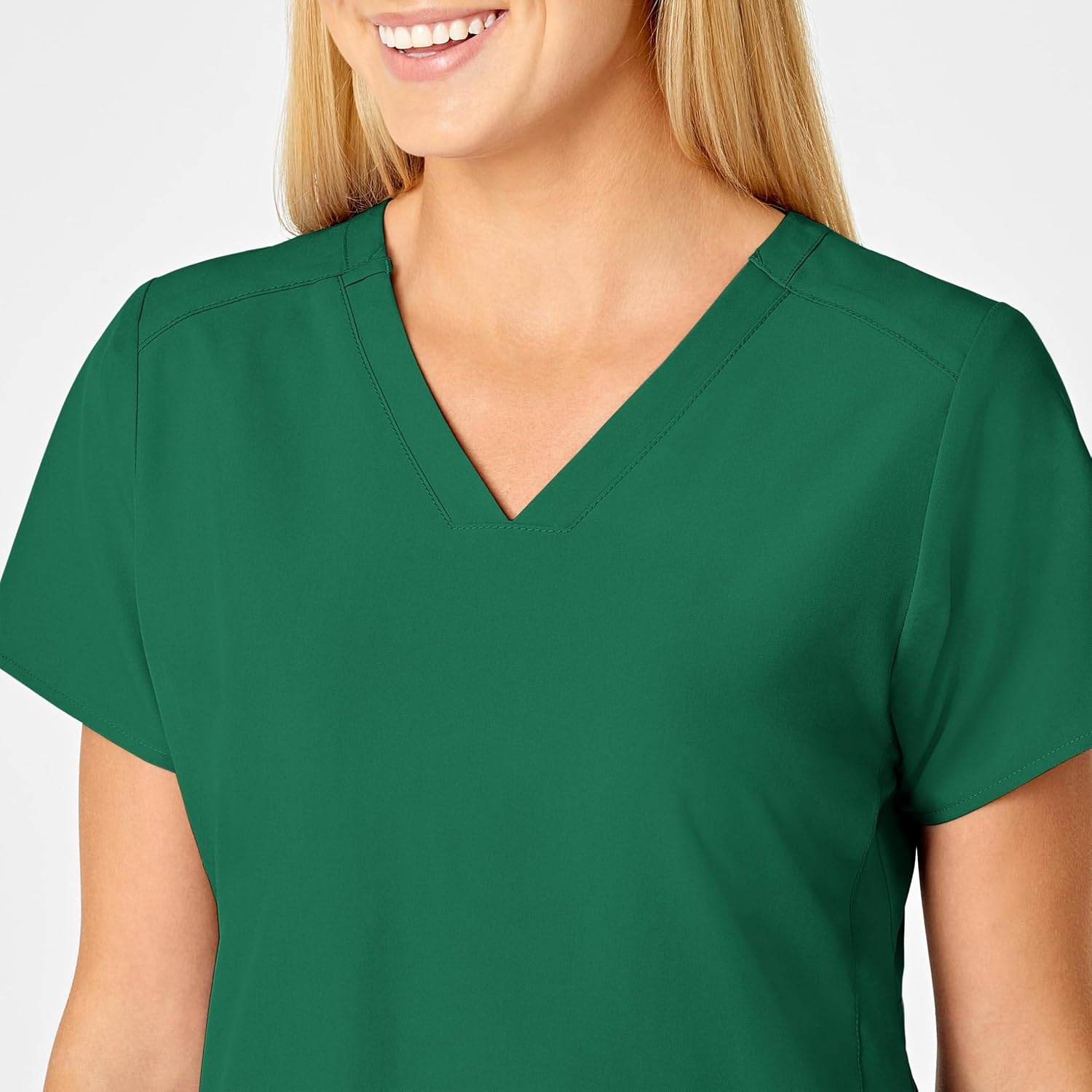 WINK Scrubs for Women, W123, Stylized V-Neck Tops with 5 Pockets(Hunter Green)