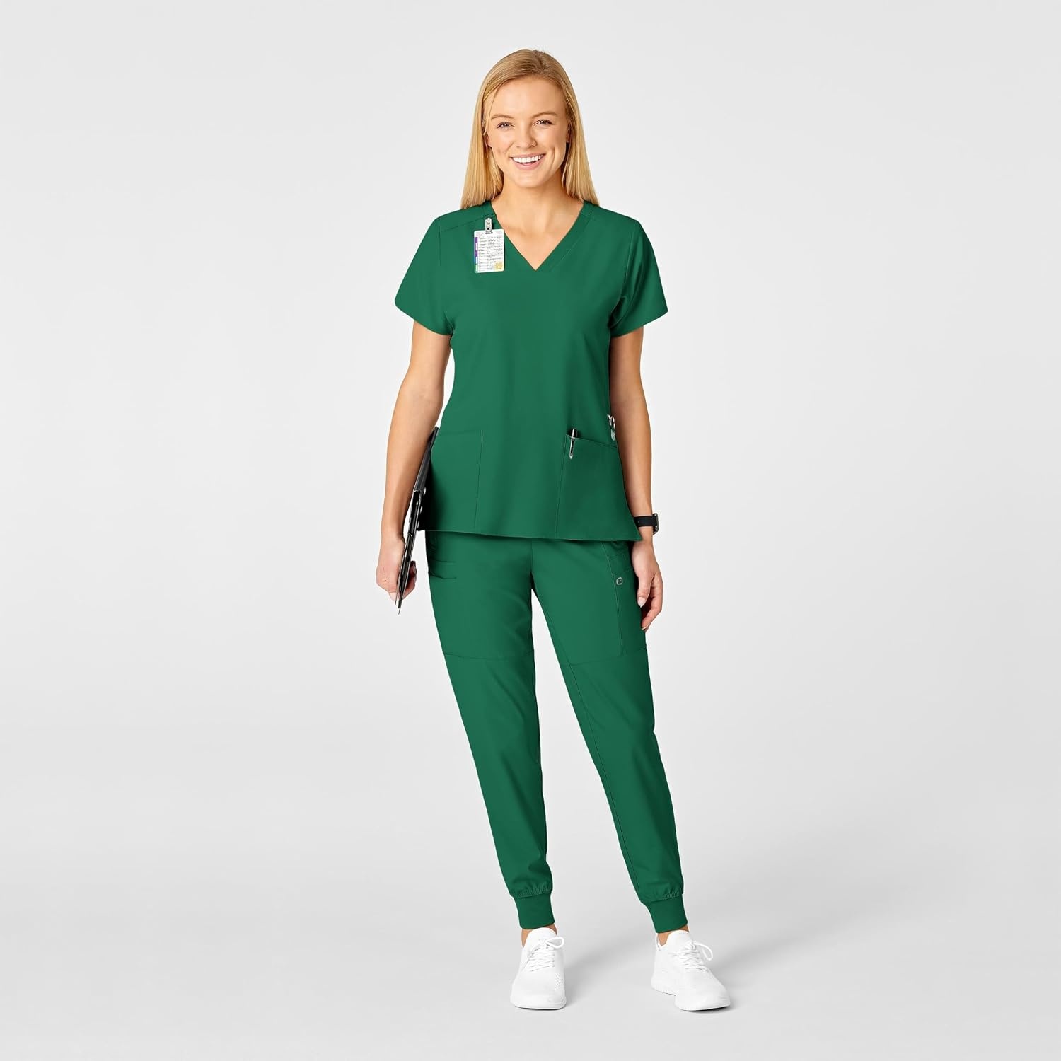 WINK Scrubs for Women, W123, Stylized V-Neck Tops with 5 Pockets(Hunter Green)