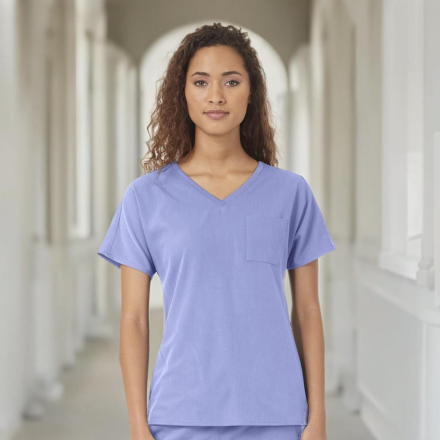 WonderWink Women’s Dolman 3 Pocket Scrub Top, Ceil Blue, XS