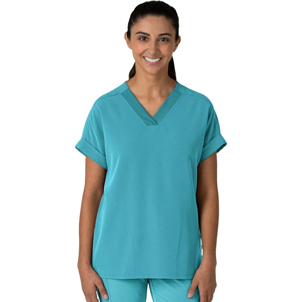 Wink Women’s Women’s Drop Shoulder Boxy Scrub Top(Teal Blue)