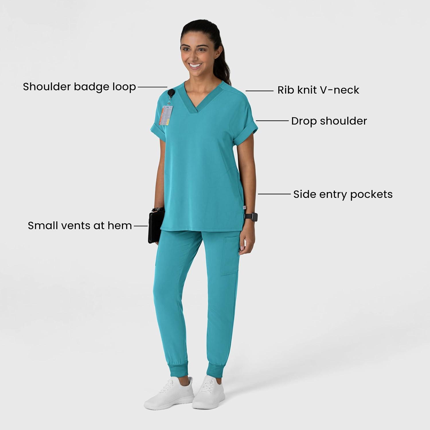 Wink Women’s Women’s Drop Shoulder Boxy Scrub Top(Teal Blue)