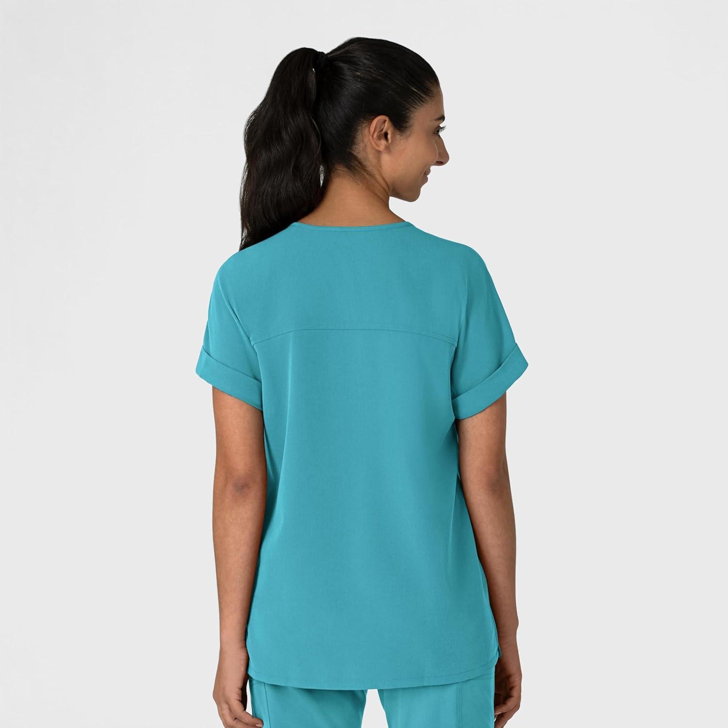 Wink Women’s Women’s Drop Shoulder Boxy Scrub Top(Teal Blue)