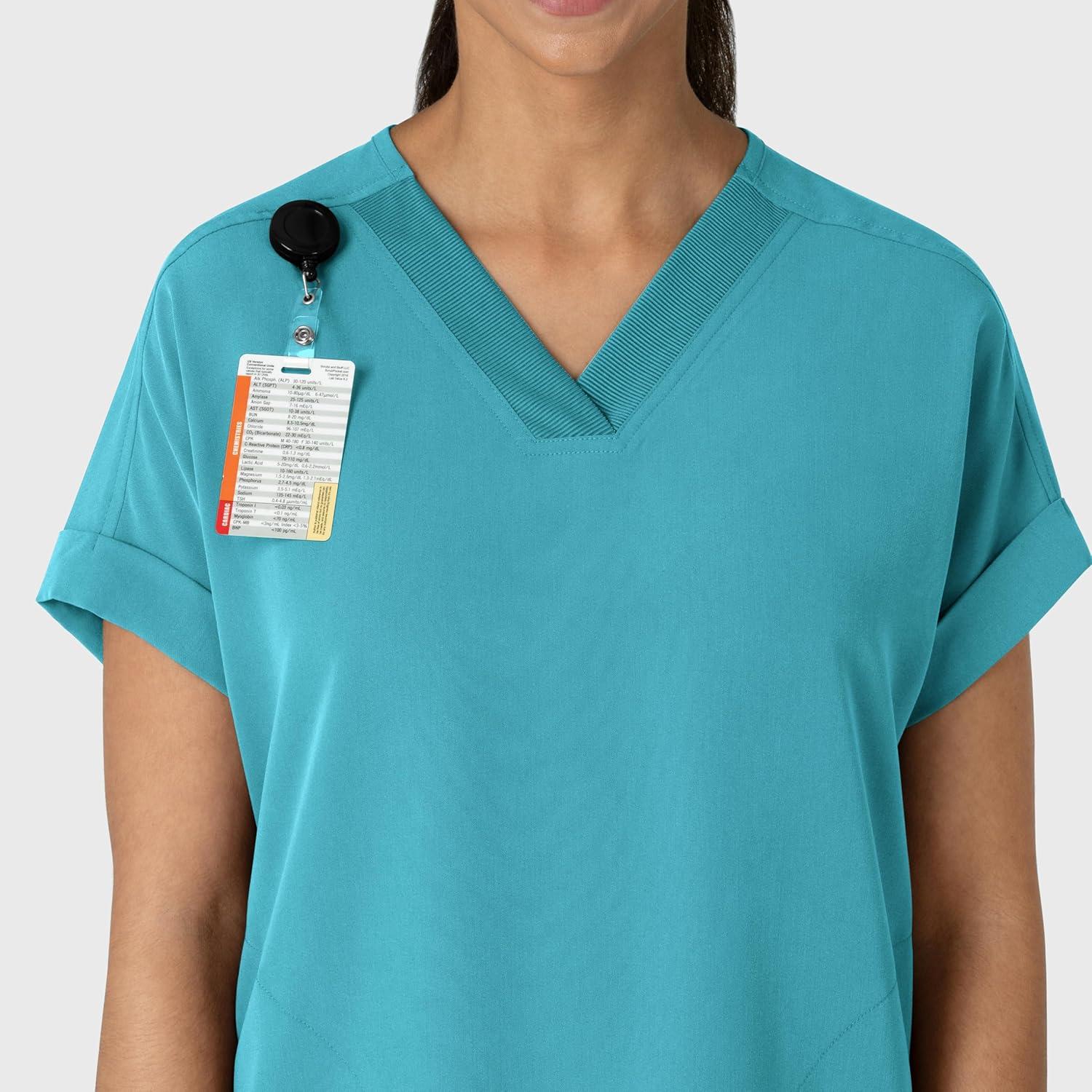 Wink Women’s Women’s Drop Shoulder Boxy Scrub Top(Teal Blue)
