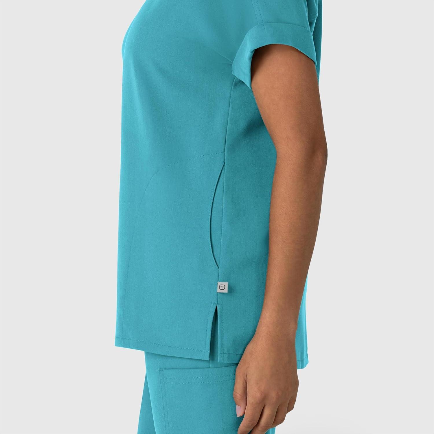 Wink Women’s Women’s Drop Shoulder Boxy Scrub Top(Teal Blue)