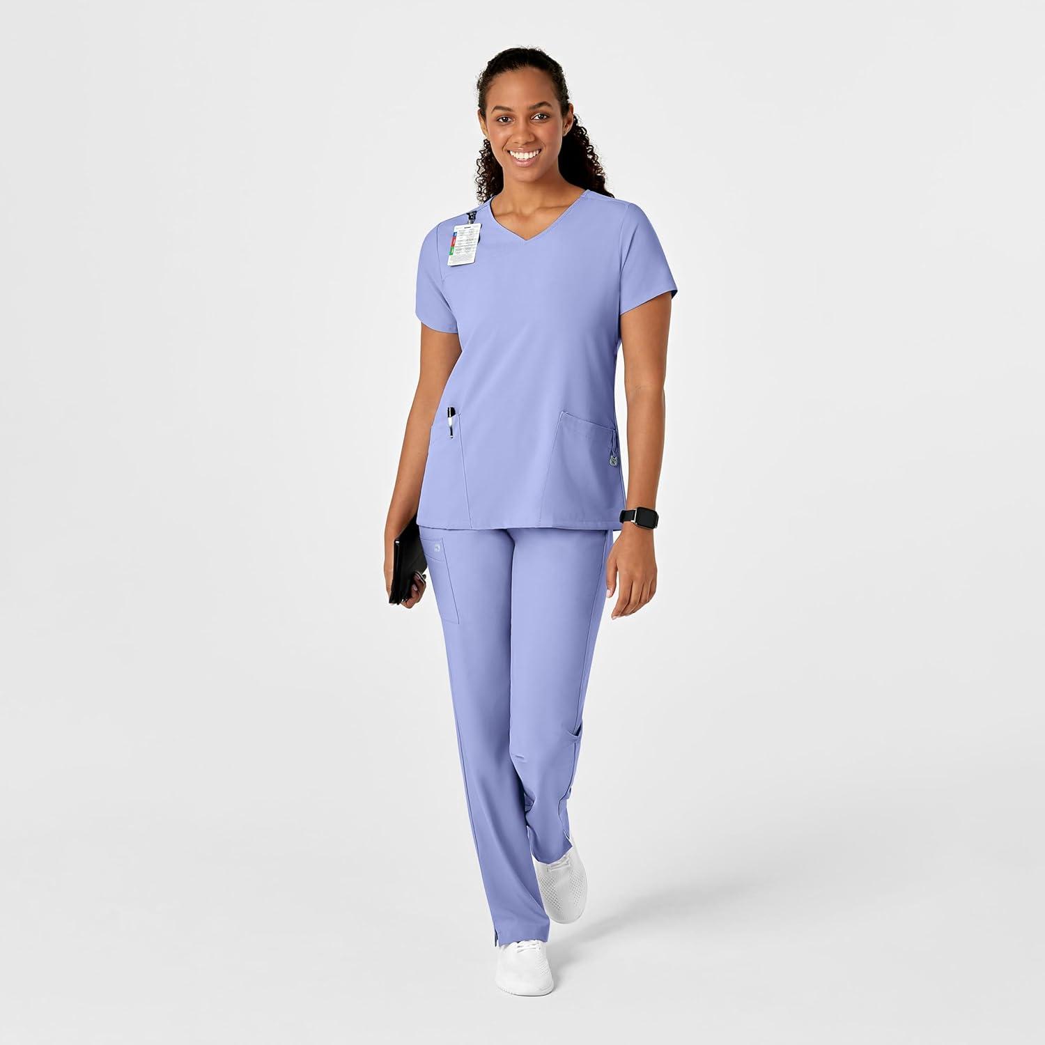 WonderWink Womens Y-Neck Wrap Top(Ceil Blue)