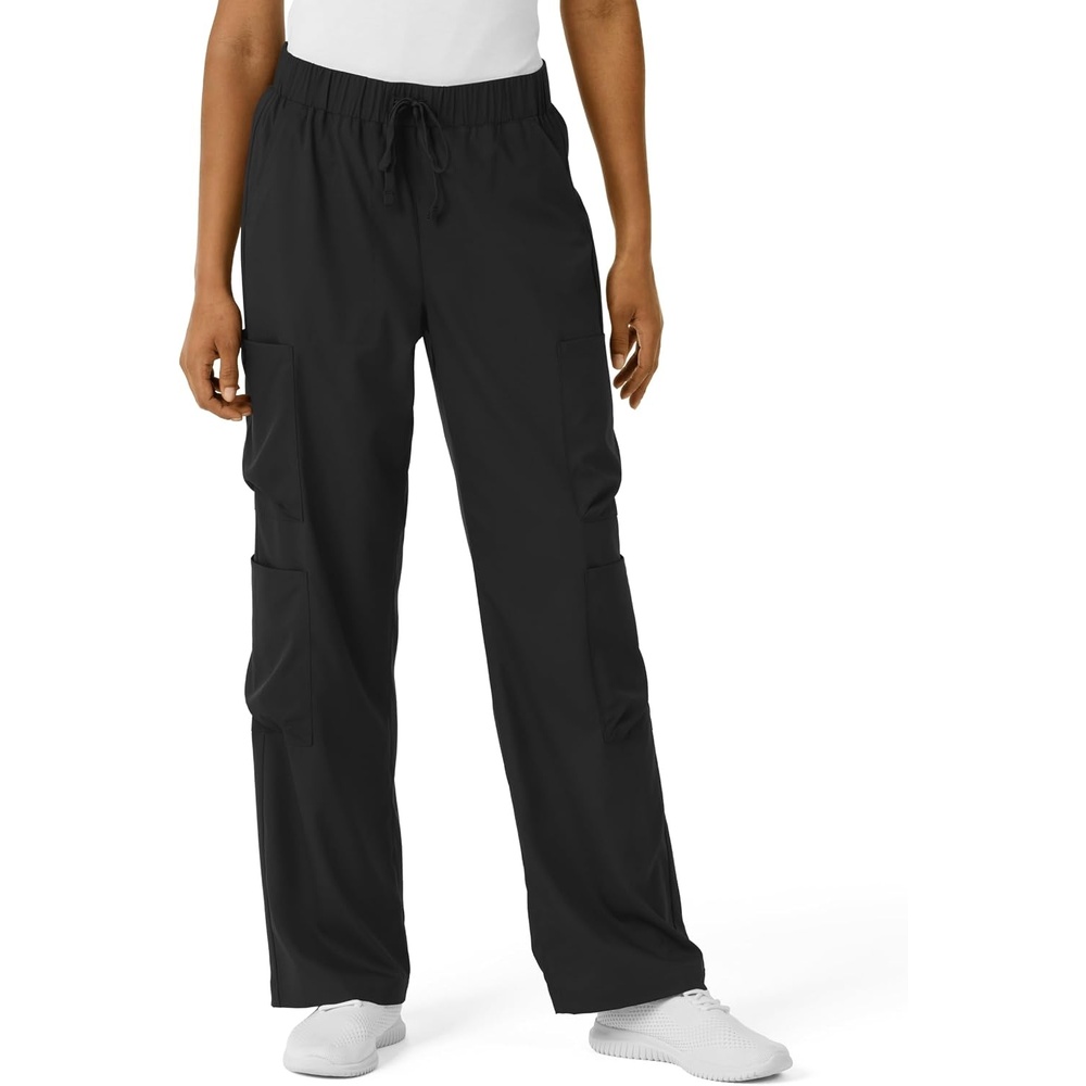 Wink Scrubs for Women, Boundless, Classic Wide Leg Cargo Pants with Full Drawstring and 8 Pockets(Black)