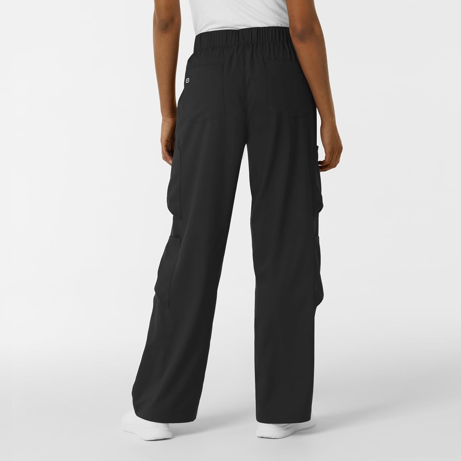 Wink Scrubs for Women, Boundless, Classic Wide Leg Cargo Pants with Full Drawstring and 8 Pockets(Black)
