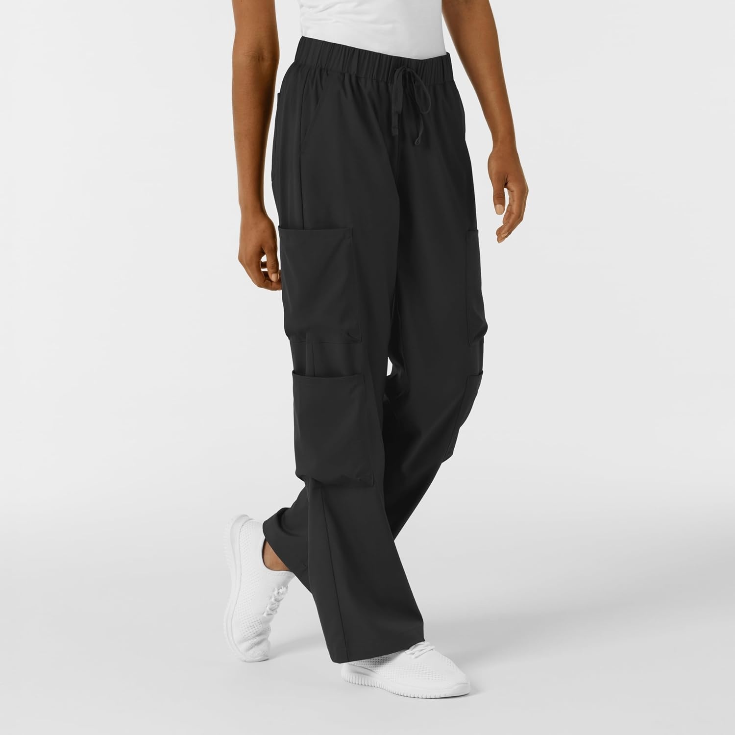 Wink Scrubs for Women, Boundless, Classic Wide Leg Cargo Pants with Full Drawstring and 8 Pockets(Black)