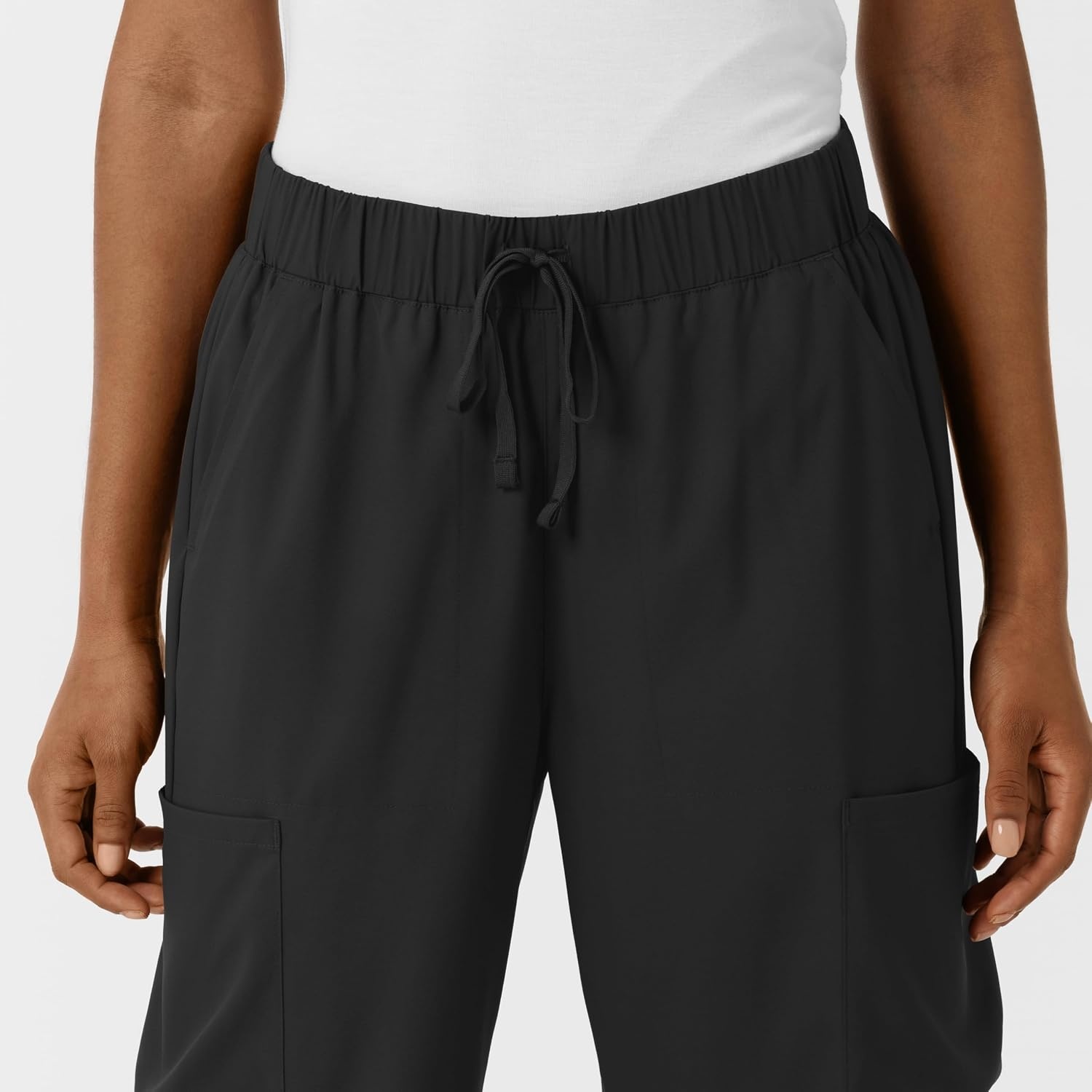 Wink Scrubs for Women, Boundless, Classic Wide Leg Cargo Pants with Full Drawstring and 8 Pockets(Black)