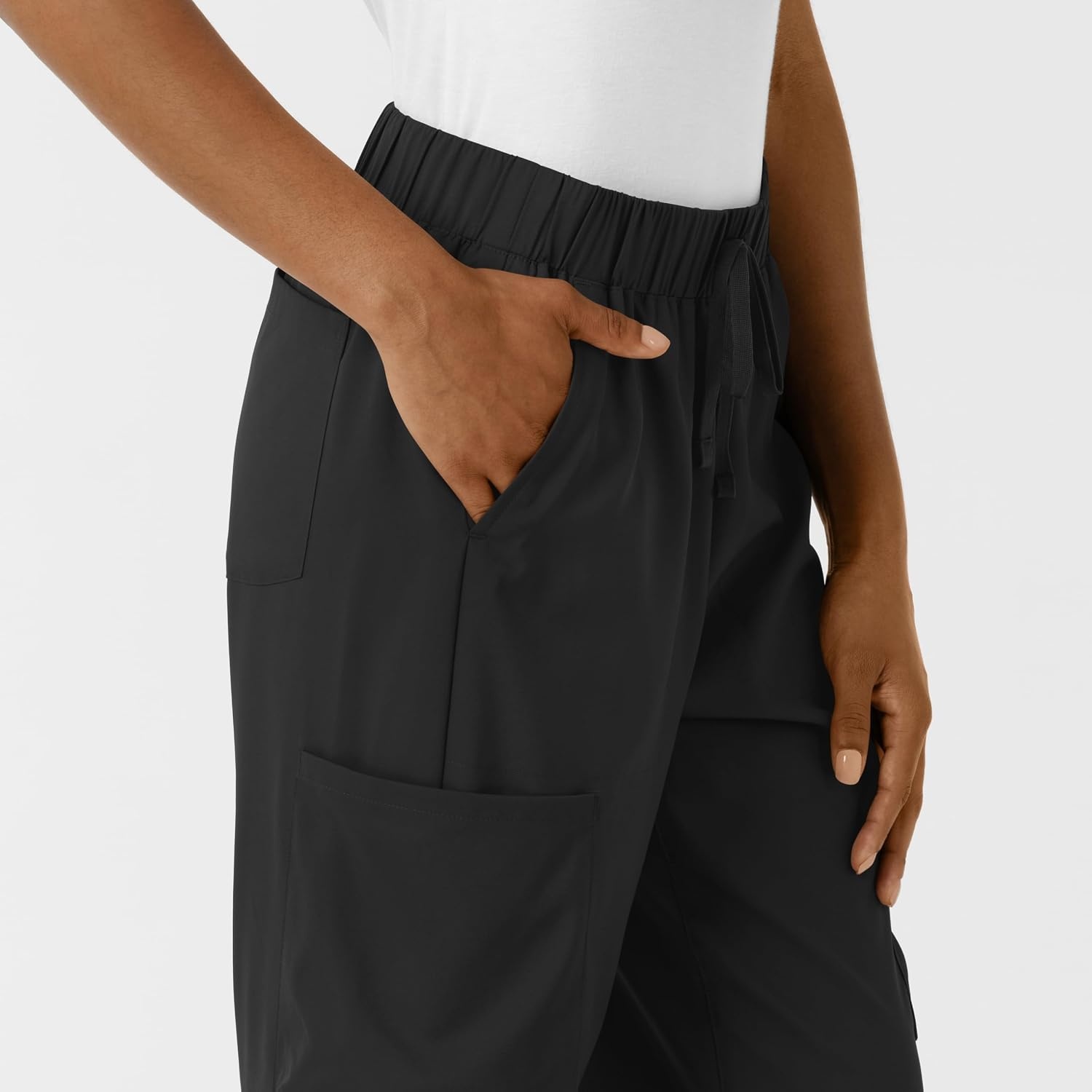 Wink Scrubs for Women, Boundless, Classic Wide Leg Cargo Pants with Full Drawstring and 8 Pockets(Black)