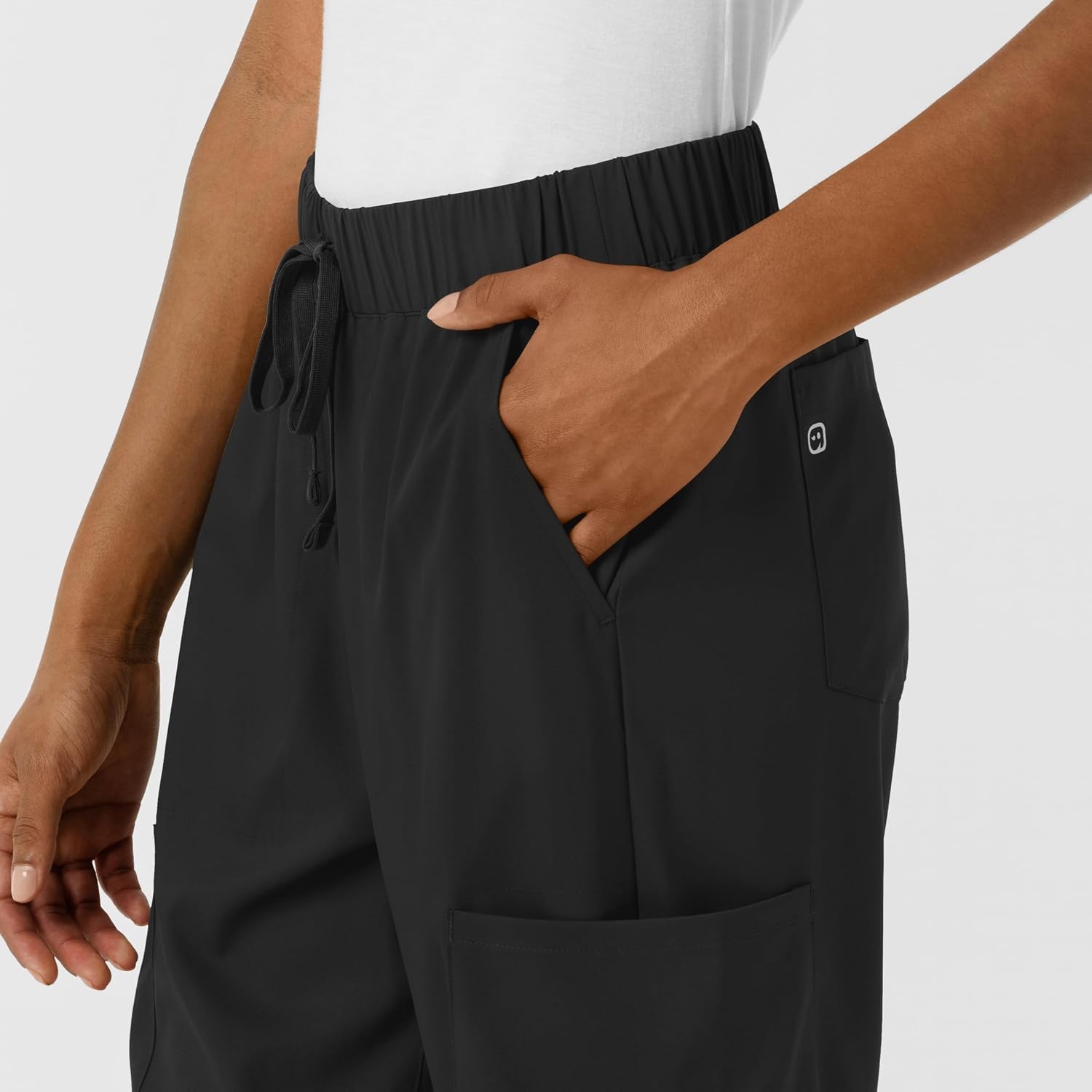 Wink Scrubs for Women, Boundless, Classic Wide Leg Cargo Pants with Full Drawstring and 8 Pockets(Black)