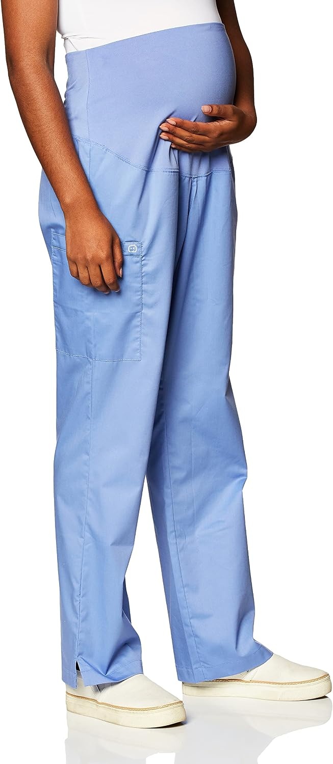 WonderWink Women’s Wonderwork Scrubs for Maternity Cargo Scrub Pants(Ceil Blue)