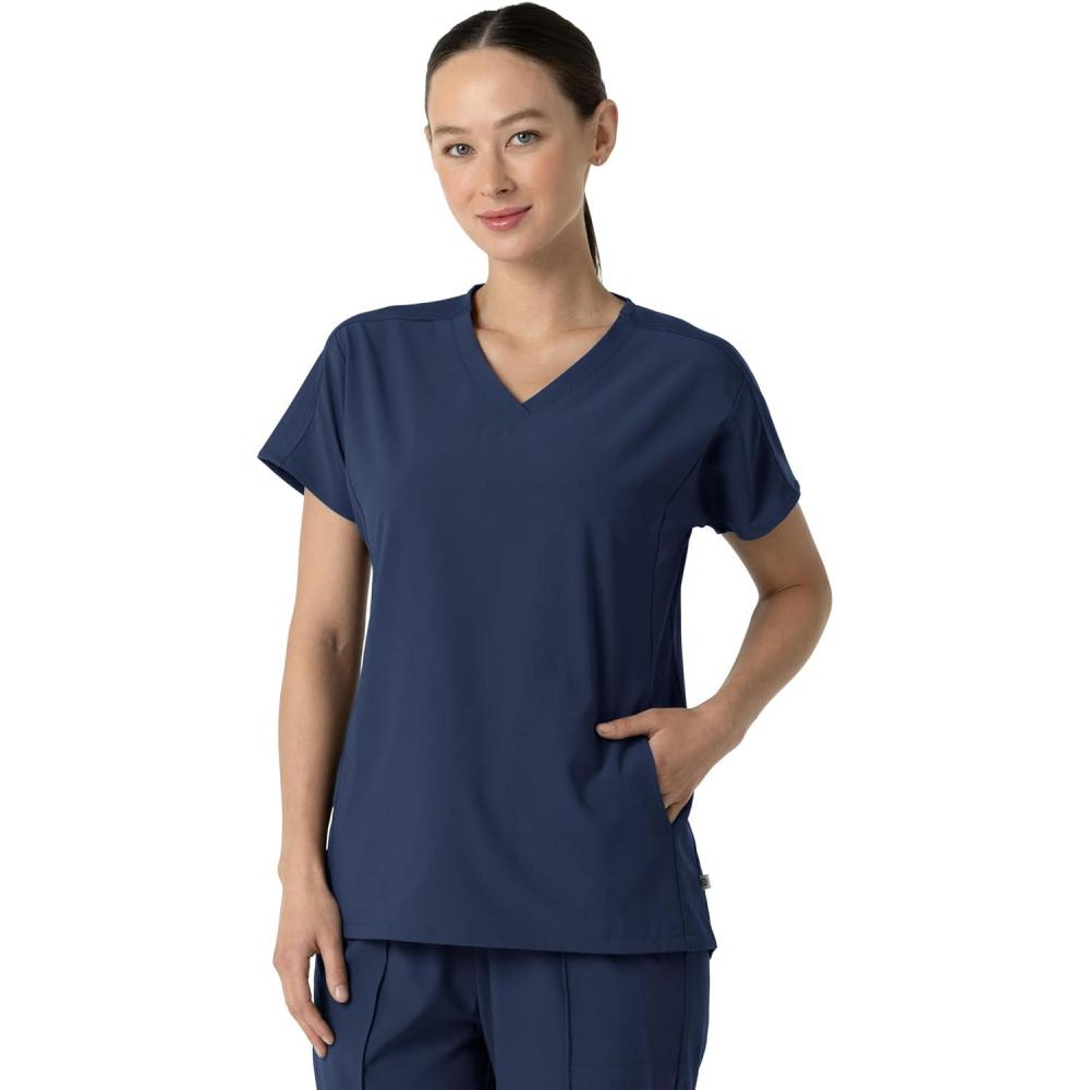 Wink Women’s Women’s V-Neck Tunic Scrub Top(Navy)