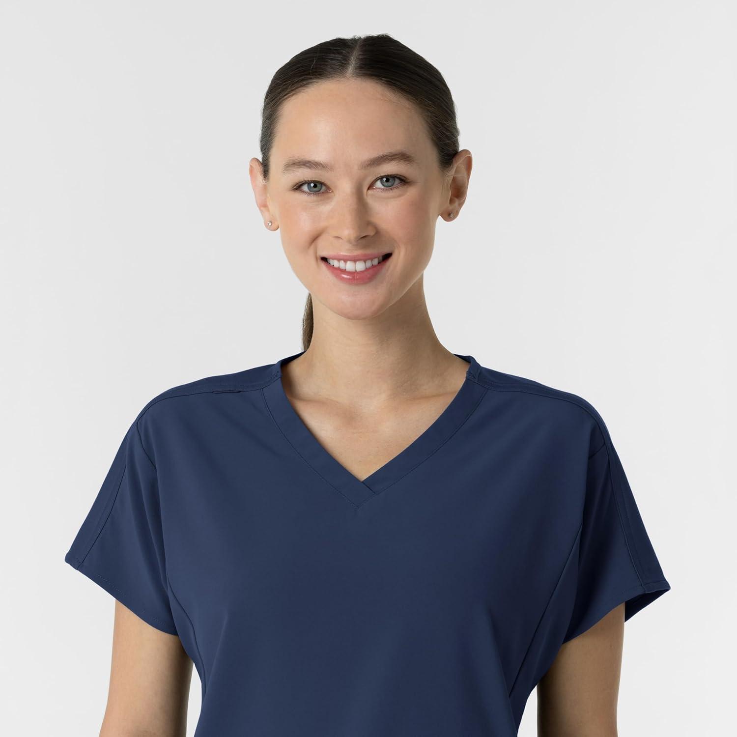 Wink Women’s Women’s V-Neck Tunic Scrub Top(Navy)