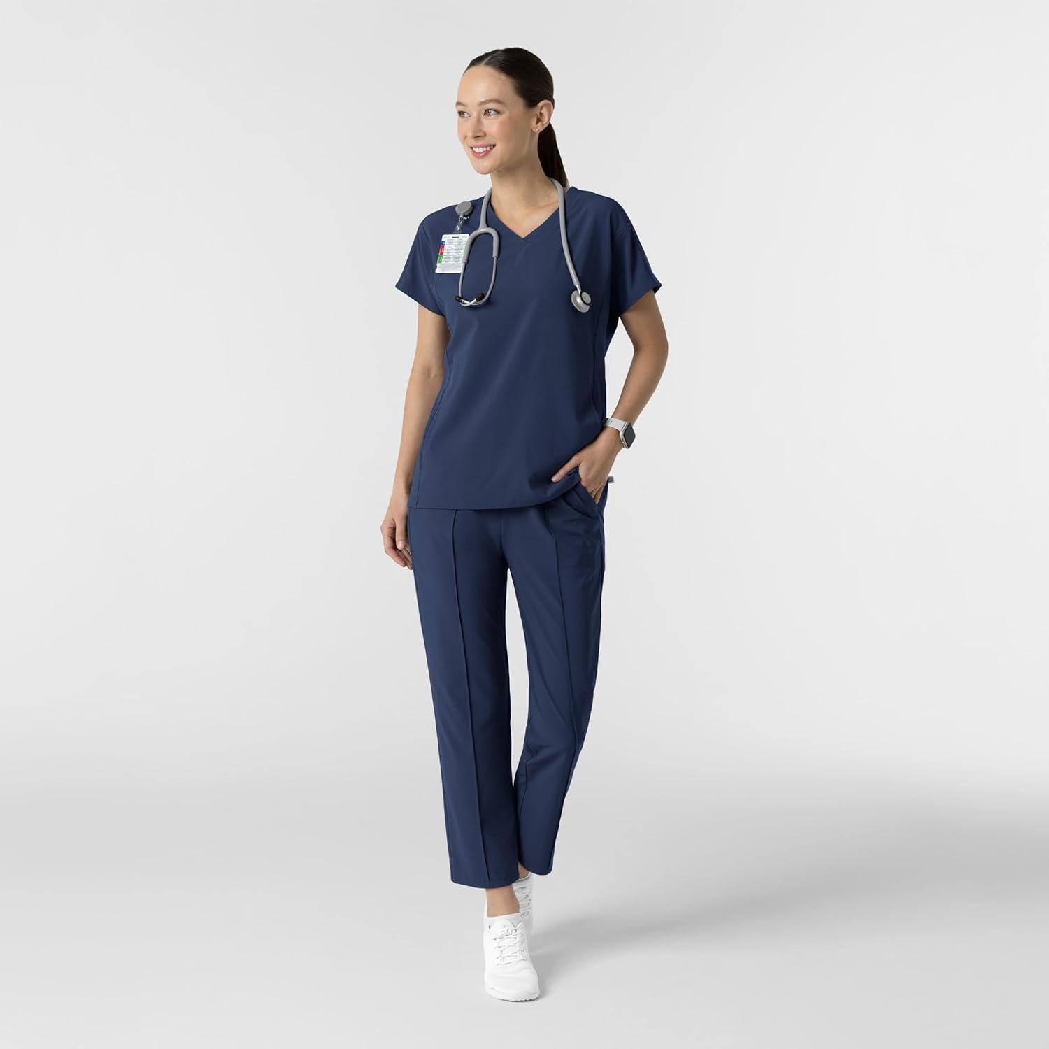 Wink Women’s Women’s V-Neck Tunic Scrub Top(Navy)