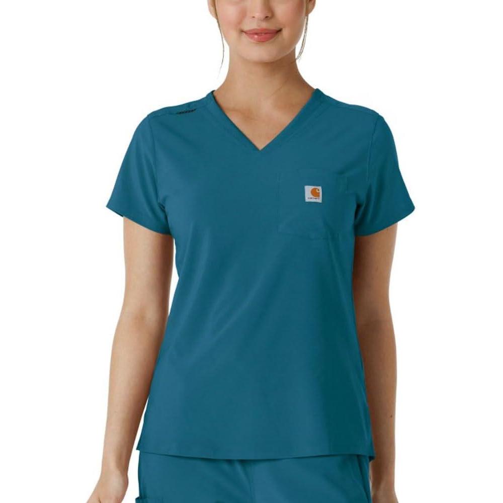 Carhartt Scrubs C13410 Women’s Cross-Flex Modern Fit Tuck-in Top Large Caribbean Blue