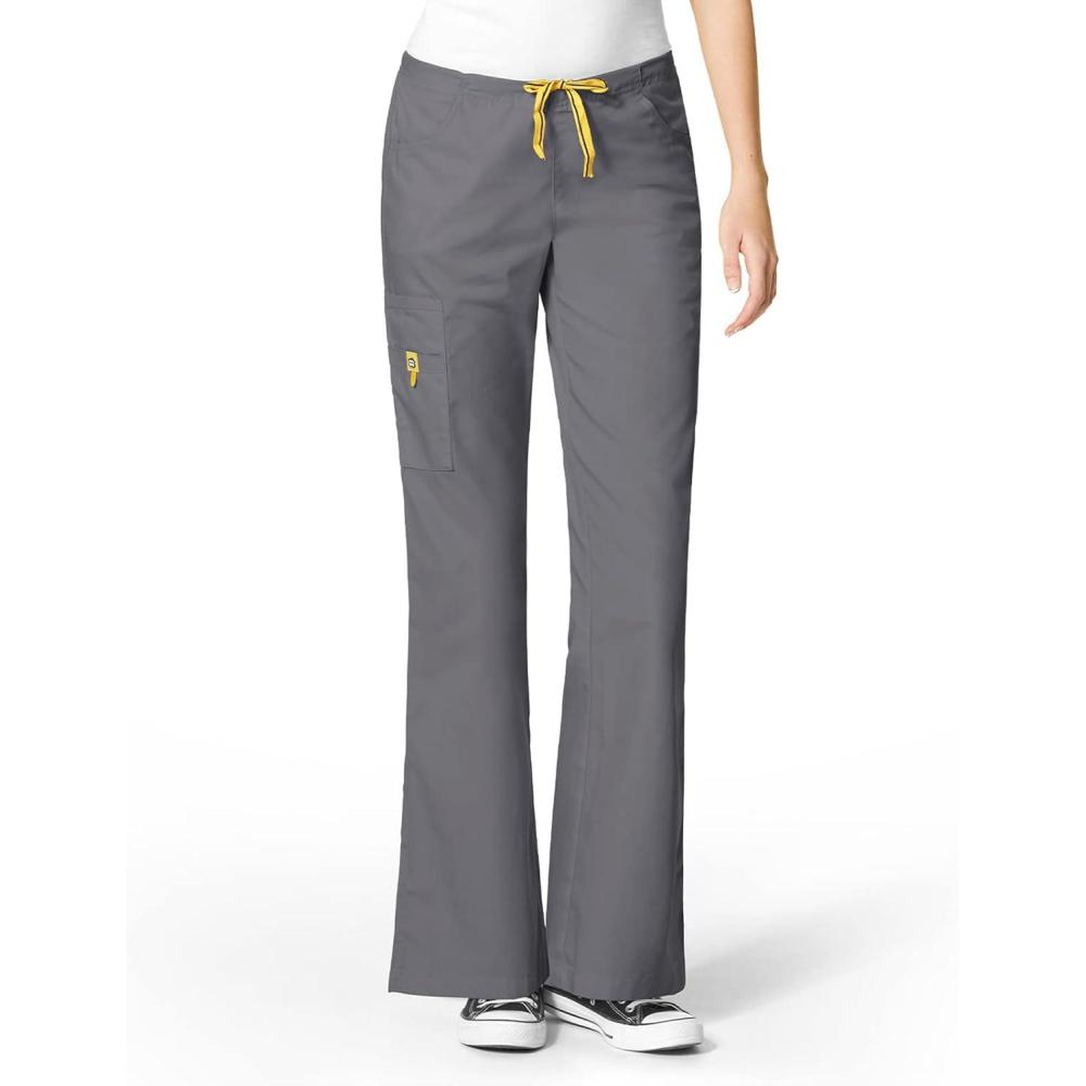 WonderWink Women’s Scrubs Romeo Six-Pocket Flare Leg Pant – XS-5XL, 6 Pockets, Elastic Waistband with Convertible Drawstring(Pewter)