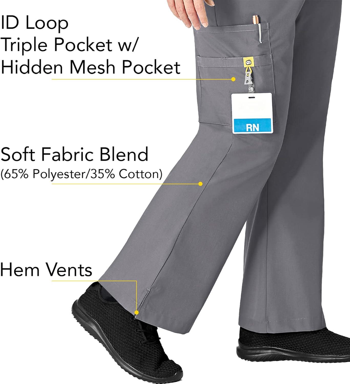 WonderWink Women’s Scrubs Romeo Six-Pocket Flare Leg Pant – XS-5XL, 6 Pockets, Elastic Waistband with Convertible Drawstring(Pewter)