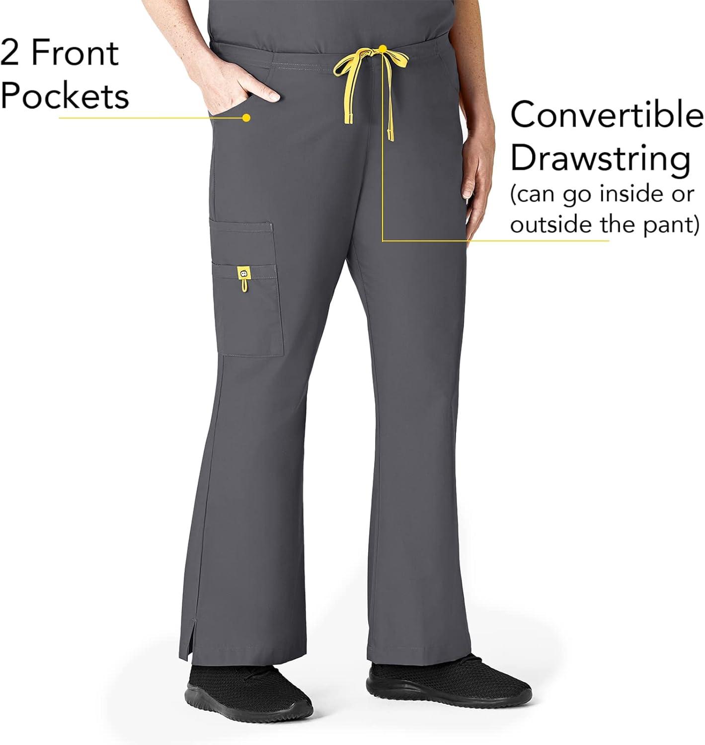 WonderWink Women’s Scrubs Romeo Six-Pocket Flare Leg Pant – XS-5XL, 6 Pockets, Elastic Waistband with Convertible Drawstring(Pewter)