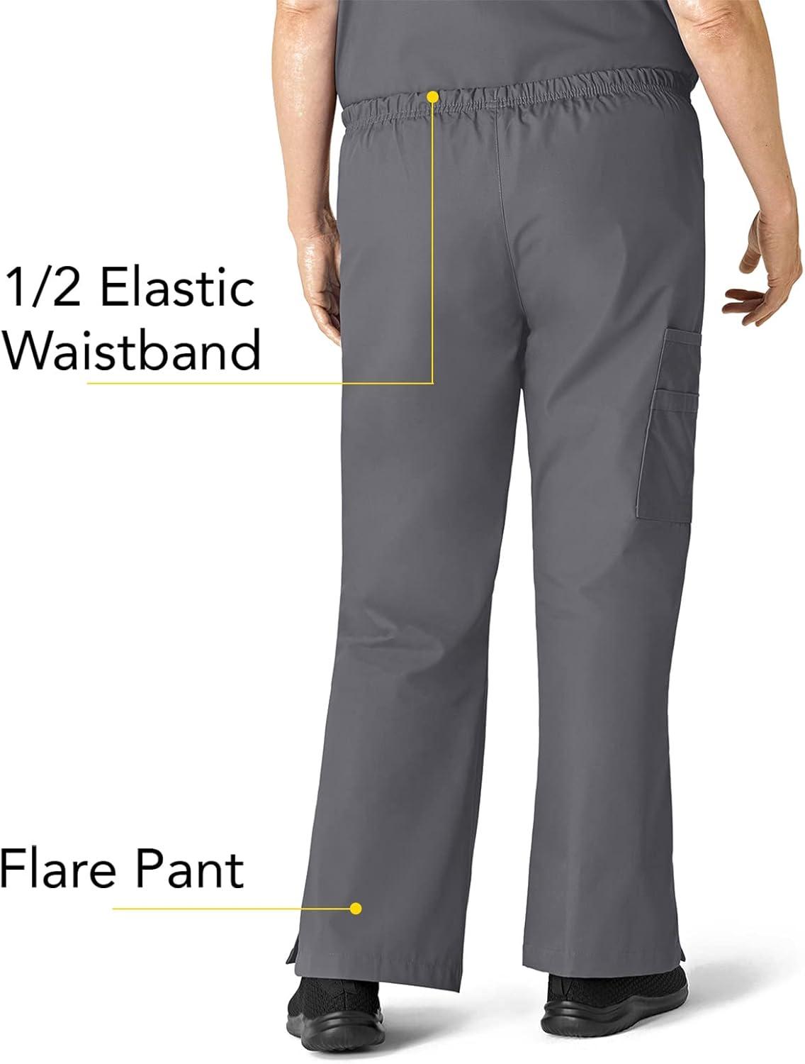WonderWink Women’s Scrubs Romeo Six-Pocket Flare Leg Pant – XS-5XL, 6 Pockets, Elastic Waistband with Convertible Drawstring(Pewter)