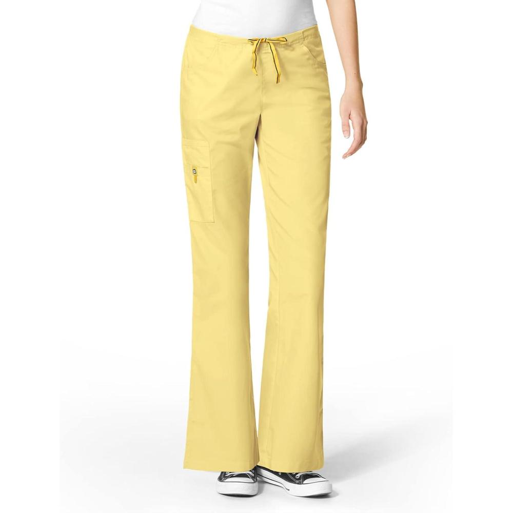 WonderWink Women’s Scrubs Romeo Six-Pocket Flare Leg Pant – XS-5XL, 6 Pockets, Elastic Waistband with Convertible Drawstring(Yellow)