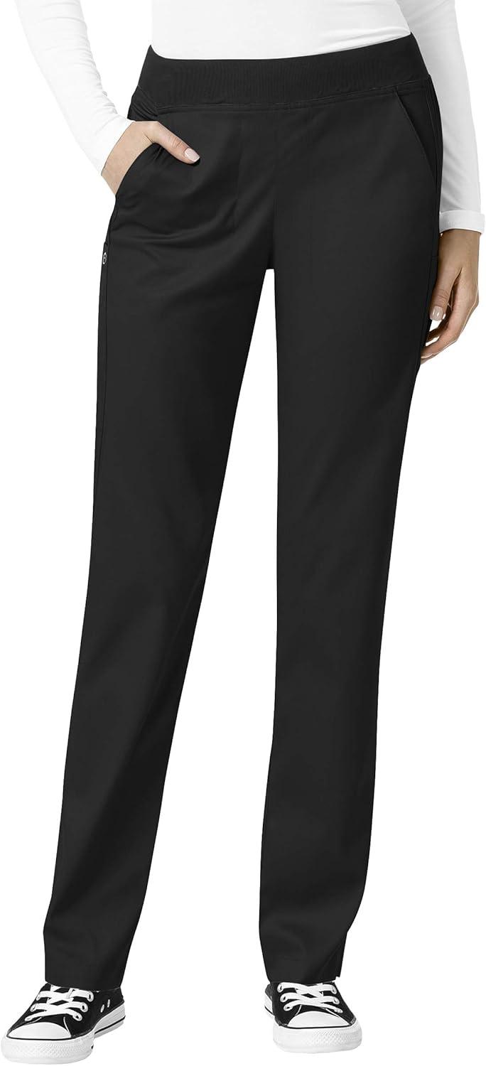 WonderWink PRO Women’s 4 Pocket Notch Neck Top & Knit Waist Cargo Pant Scrub Set + Badge Reel(Black)