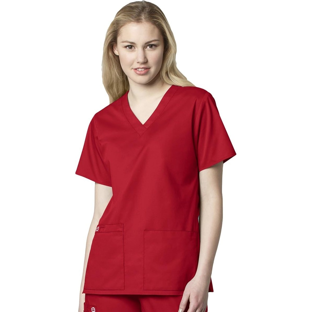 WonderWink womens Wonderwork Women’s V-neck Top (Size 2x-5x) medical scrubs shirts, Red, 5X-Large US