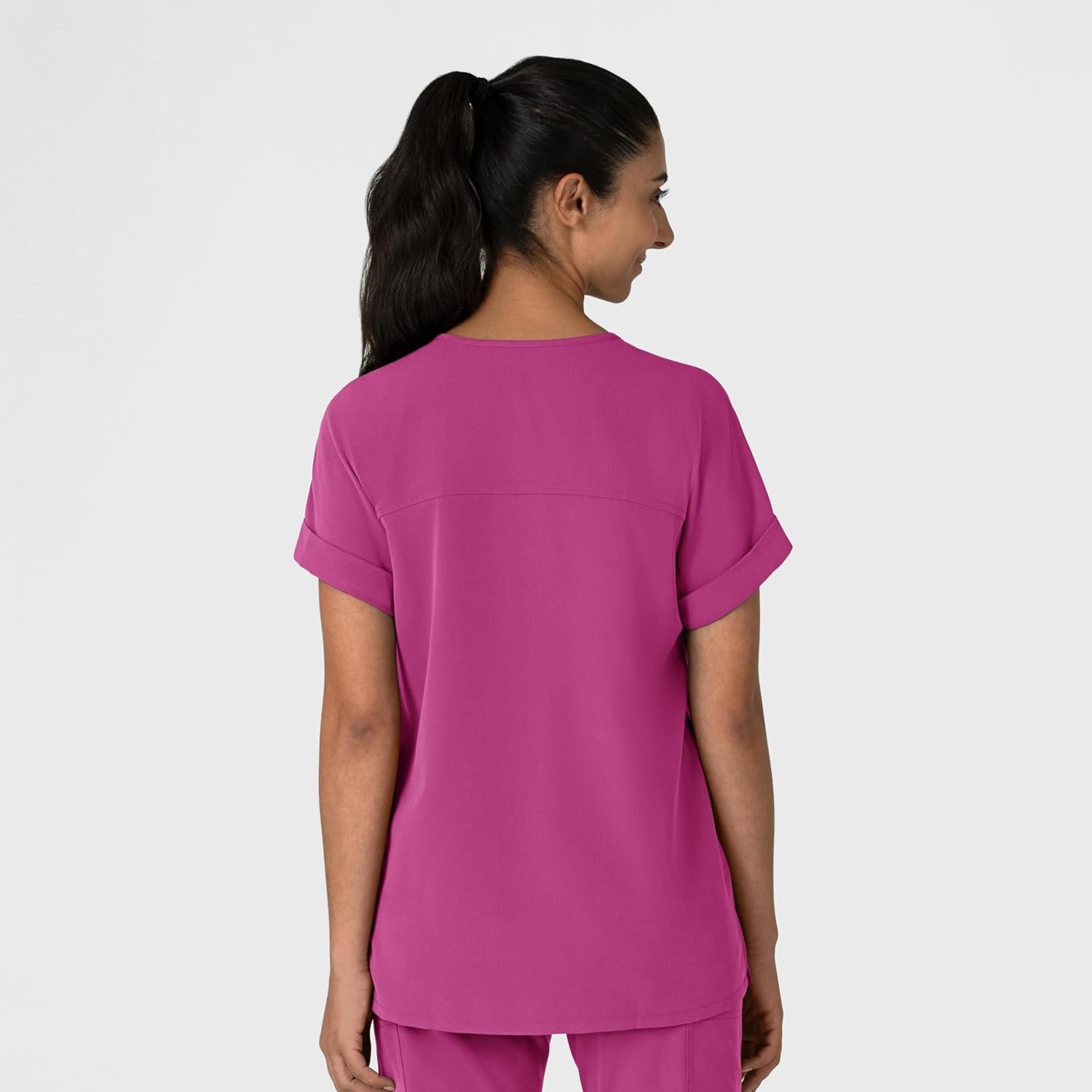 Wink Nova Women’s Drop Shoulder Boxy Scrub Top, Raspberry, XS