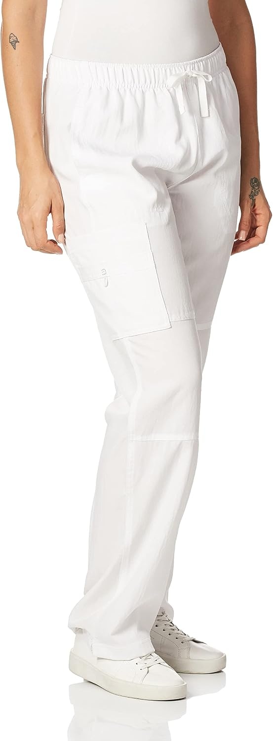 WonderWink Women’s Petite Four-Stretch Sporty Cargo Scrub Pant, Petite(White)