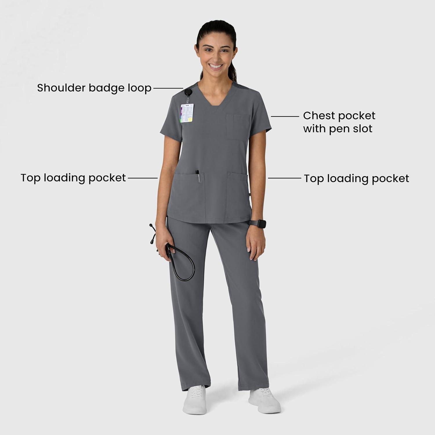 Wink Women’s Women’s Flex-n-Reach V-Neck Scrub Top(Pewter)