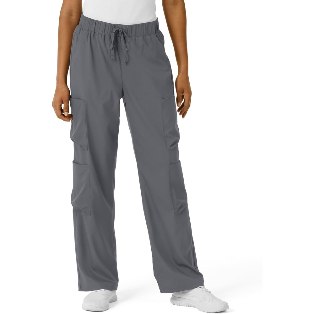 Wink Scrubs for Women, Boundless, Classic Wide Leg Cargo Pants with Full Drawstring and 8 Pockets(Pewter)