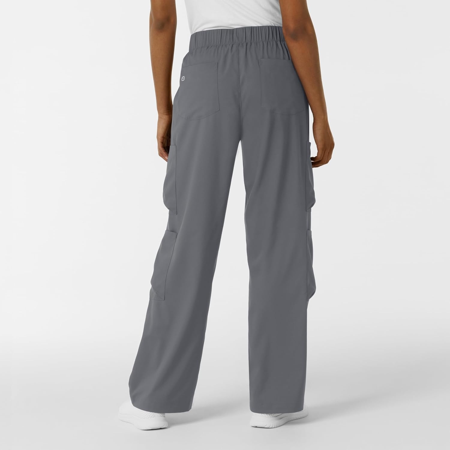Wink Scrubs for Women, Boundless, Classic Wide Leg Cargo Pants with Full Drawstring and 8 Pockets(Pewter)