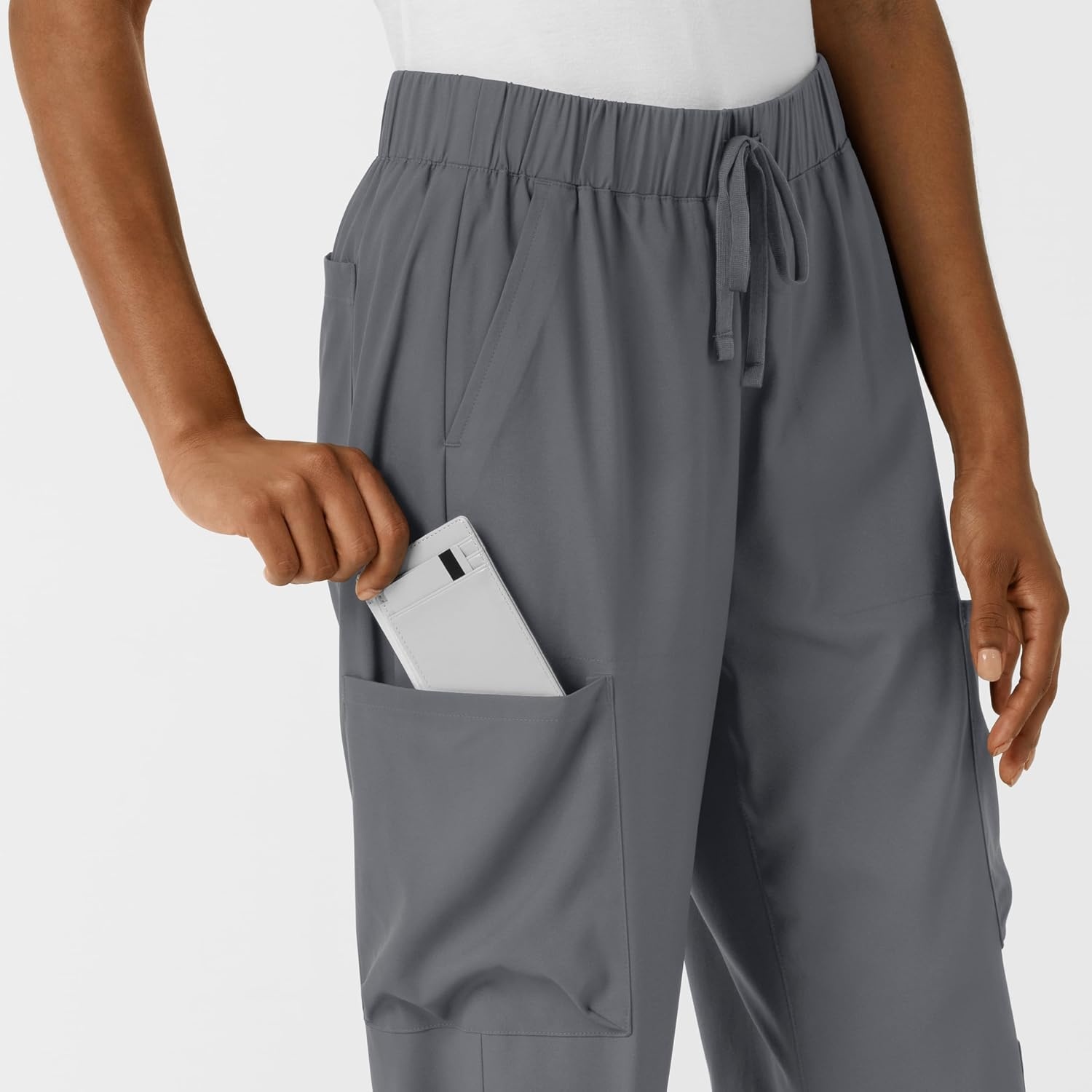 Wink Scrubs for Women, Boundless, Classic Wide Leg Cargo Pants with Full Drawstring and 8 Pockets(Pewter)