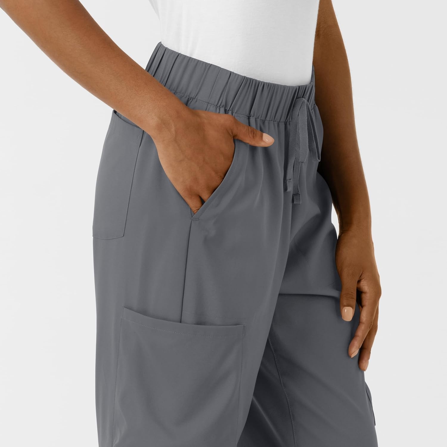 Wink Scrubs for Women, Boundless, Classic Wide Leg Cargo Pants with Full Drawstring and 8 Pockets(Pewter)
