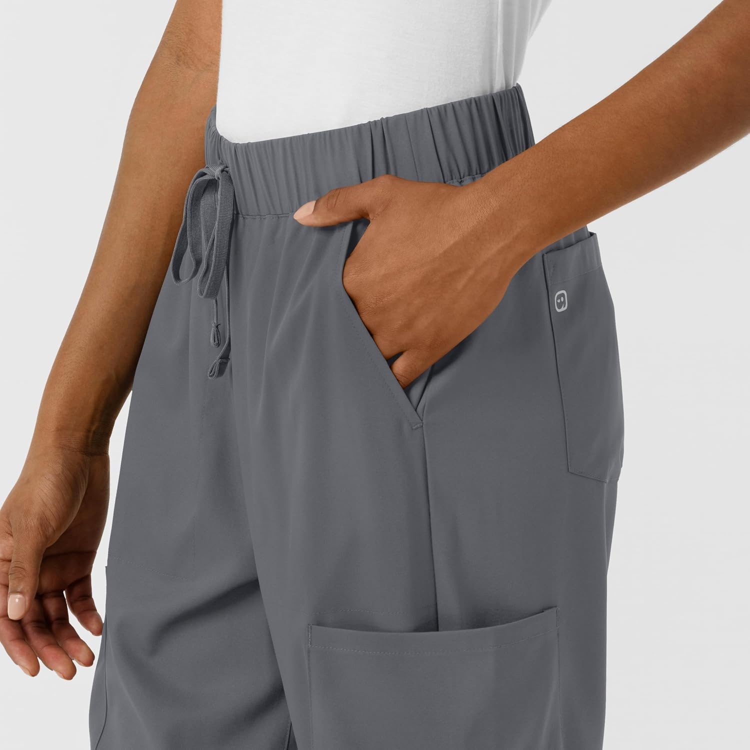 Wink Scrubs for Women, Boundless, Classic Wide Leg Cargo Pants with Full Drawstring and 8 Pockets(Pewter)