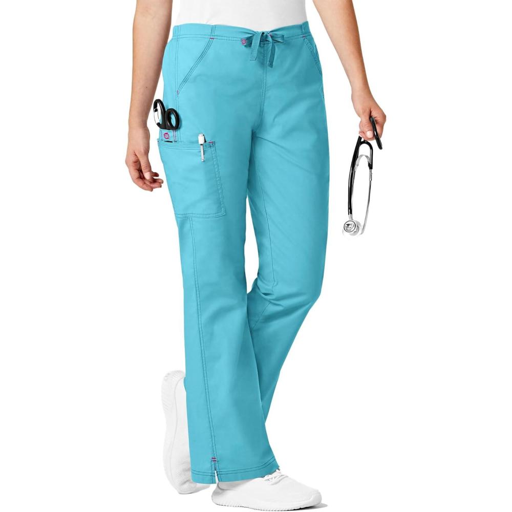 WonderWink Womens Grace Flare Leg Cargo PantMedical Scrubs Pants(Aqua)