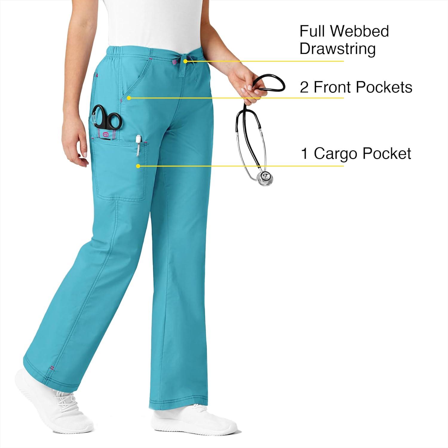 WonderWink Womens Grace Flare Leg Cargo PantMedical Scrubs Pants(Aqua)