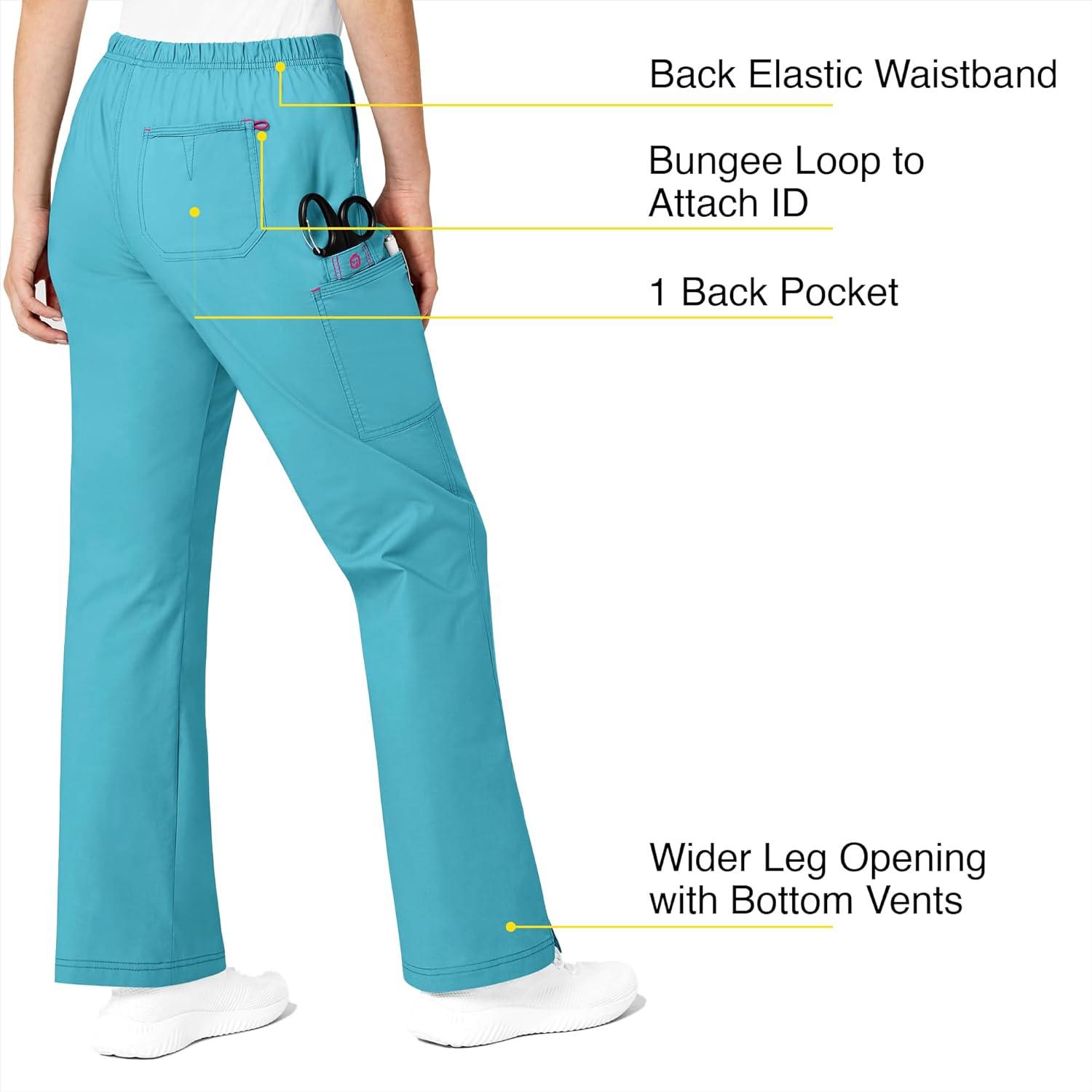 WonderWink Womens Grace Flare Leg Cargo PantMedical Scrubs Pants(Aqua)