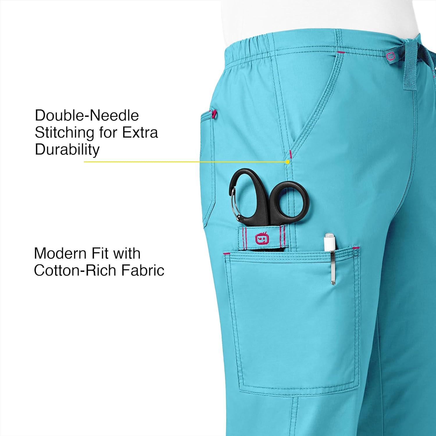 WonderWink Womens Grace Flare Leg Cargo PantMedical Scrubs Pants(Aqua)
