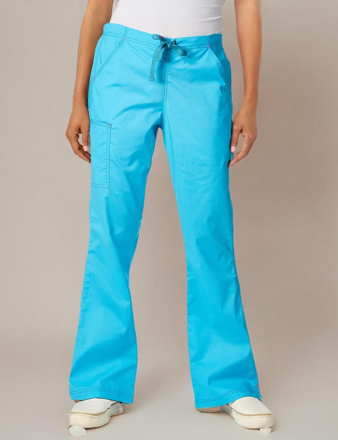 WonderWink Womens Grace Flare Leg Cargo PantMedical Scrubs Pants(Aqua)
