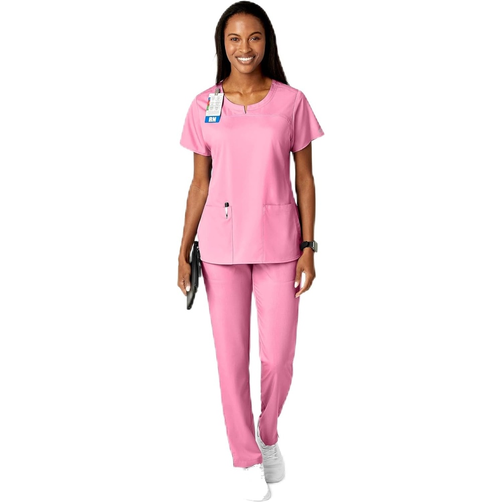 WonderWink Women’s Knit Waist Cargo Scrub Pant, Pink Blossom, L