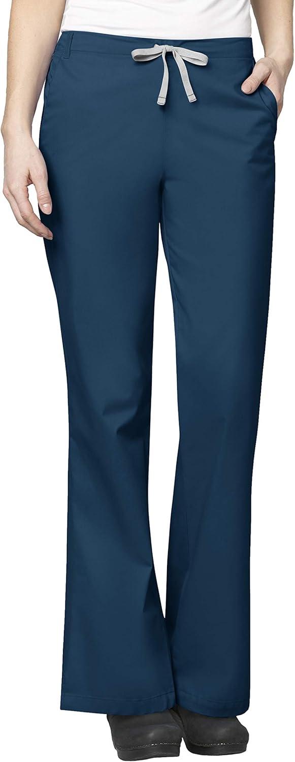 WonderWink WORK Women’s Scrubs Mock Wrap V-Neck Top & Flare Leg Drawstring Pant Scrub Set [XXS – 5XL](Caribbean Blue)