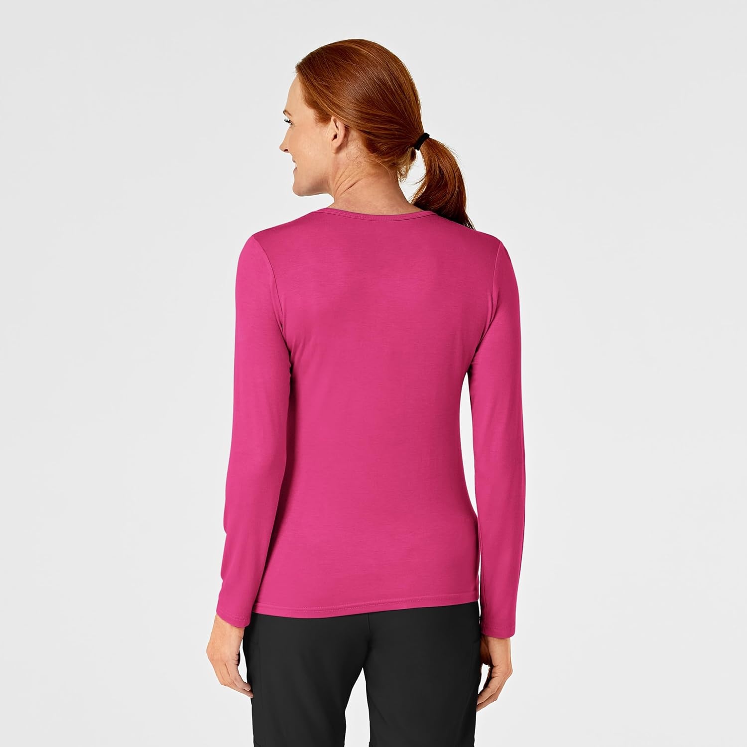 WonderWink womens Wonderwink Silky Long Sleeve Tee medical scrubs shirts, Hot Pink, Large US