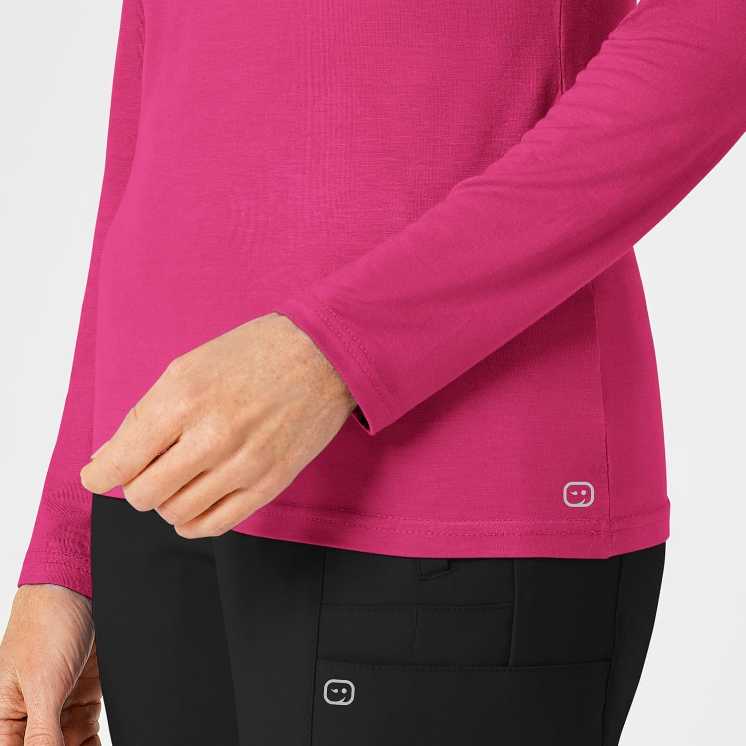 WonderWink womens Wonderwink Silky Long Sleeve Tee medical scrubs shirts, Hot Pink, Large US