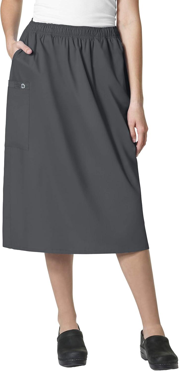 WonderWink Work Women’s Wrap Top & Scrub Skirt Set + Badge Reel(Pewter)