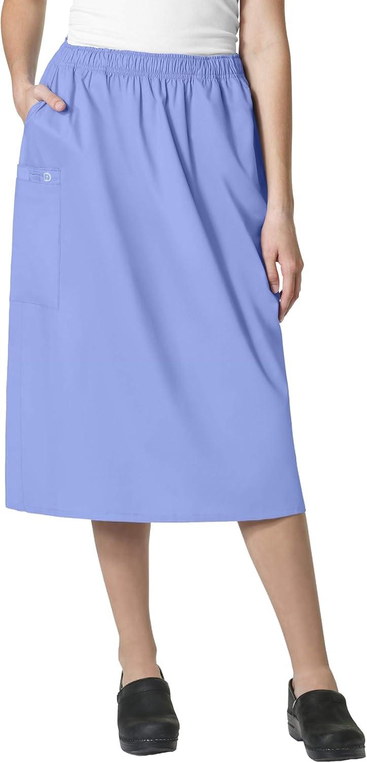 WonderWink Work Women’s Wrap Top & Scrub Skirt Set + Badge Reel(Ceil Blue)